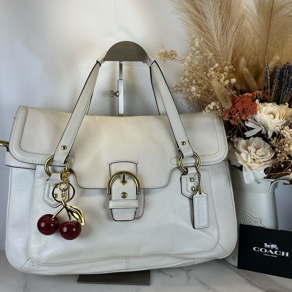 Coach Campbell White Leather Flap Buckle Satchel Bag - Picture 4 of 17